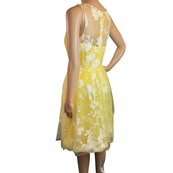maniju Womens Sleeveless Floral Embroidered Dress Tulle Yellow Small Fairy Cotta - Picture 3 of 9